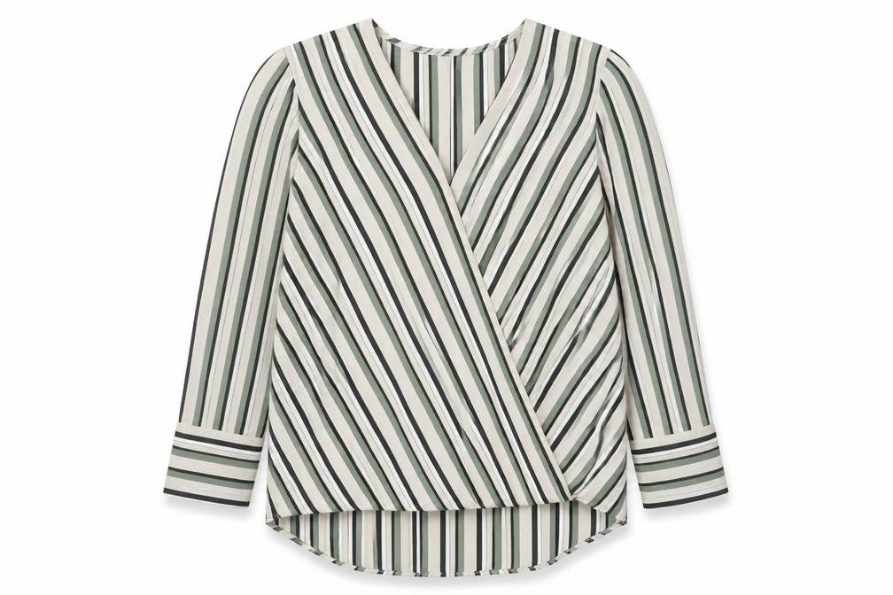 Front view of Wallis Petite Women's Multicoloured Striped Wrap Blouse UK 12