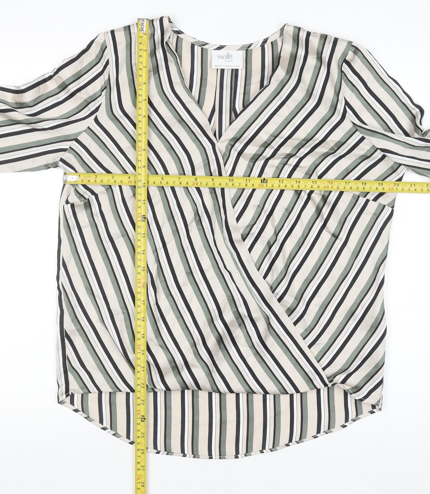 Wallis Petite Women's Multicoloured Striped Wrap Blouse UK 12