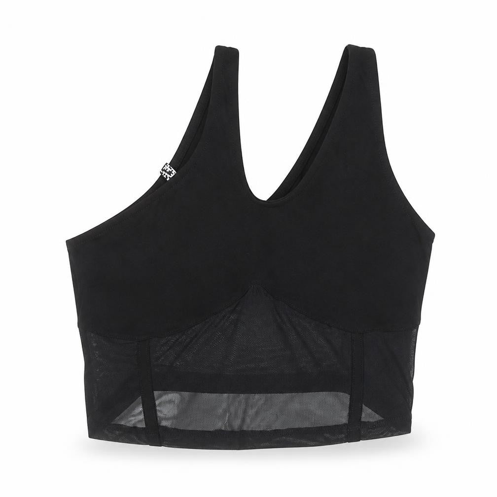 Front view of ASOS Women Black One Shoulder Mesh Camisole Top, size 16