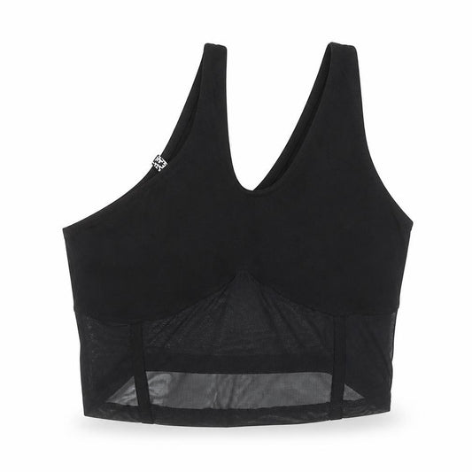 Front view of ASOS Women Black One Shoulder Mesh Camisole Top, size 16
