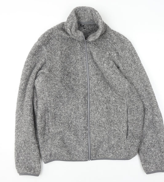 UNIQLO Women Grey Full Zip Fleece Sweatshirt Size S
