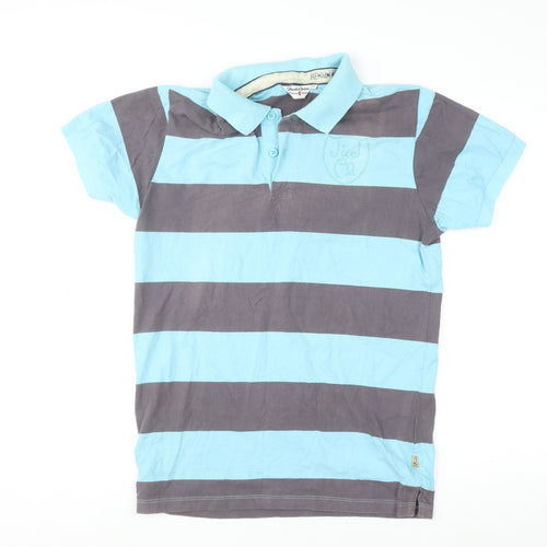 Jack & Jones Men’s Blue Striped Polo Shirt Size L Cotton Casual Top