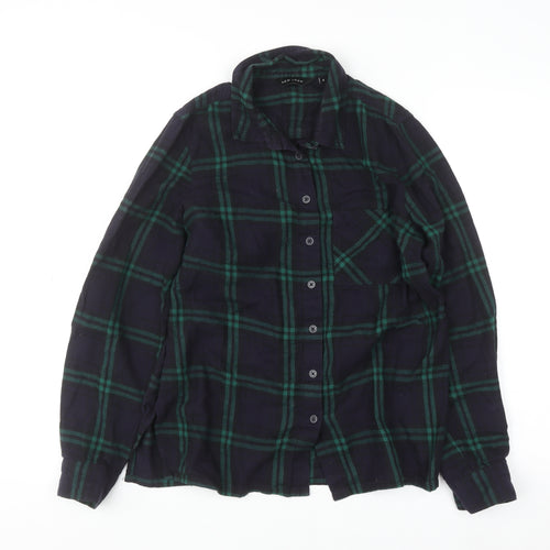 New Look Women's Green Check Flannel Button-Up Shirt Size 8