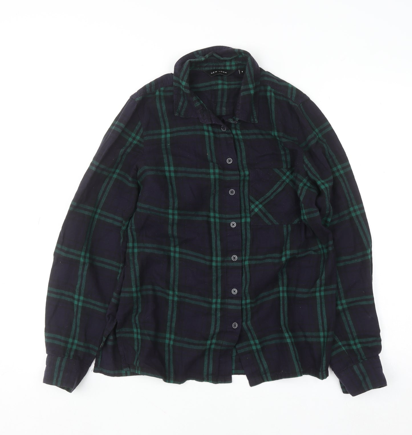 New Look Women's Green Check Flannel Button-Up Shirt Size 8