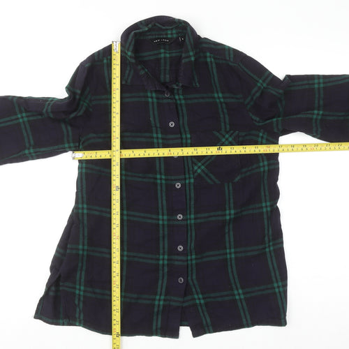 New Look Women's Green Check Flannel Button-Up Shirt Size 8