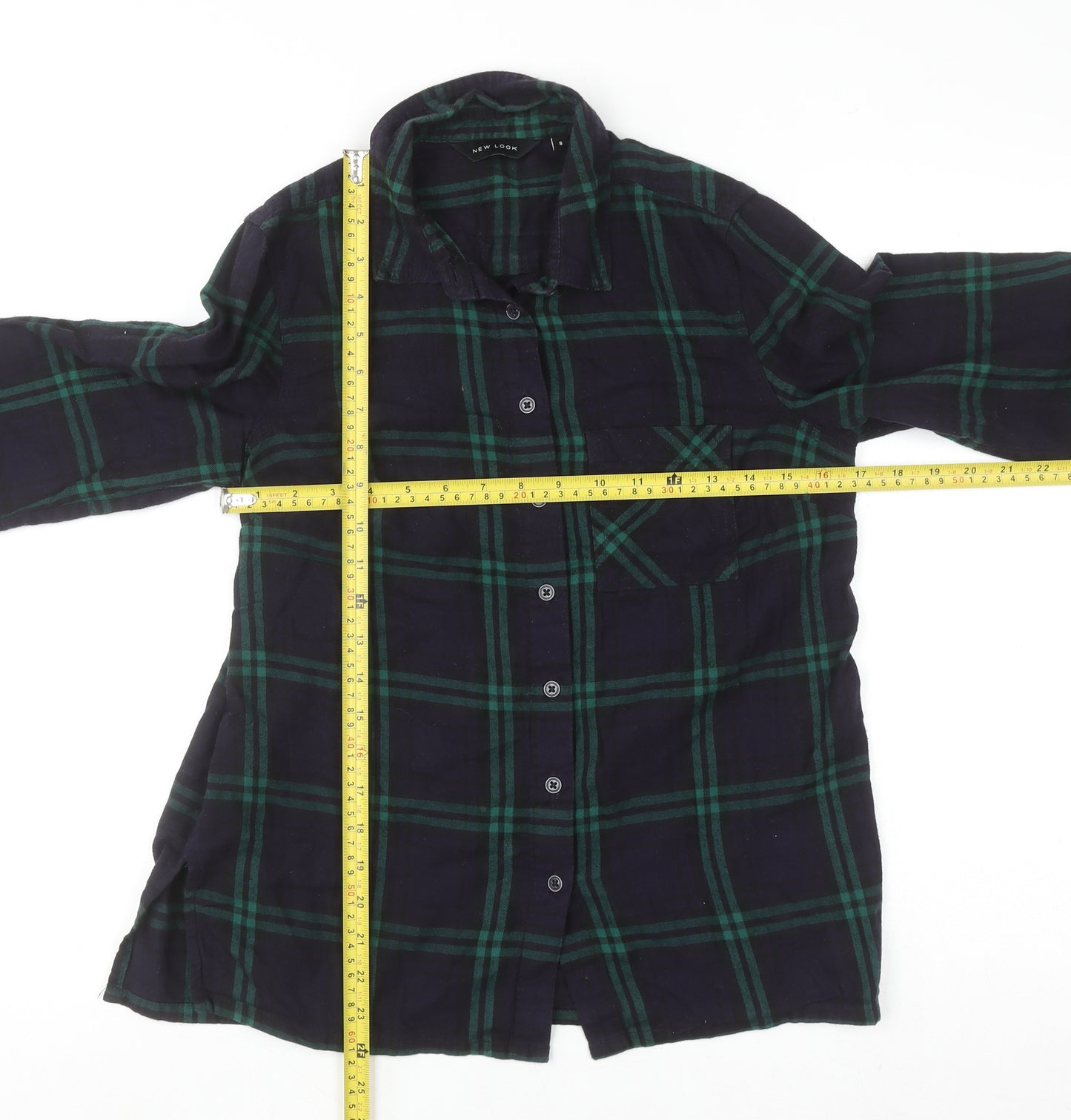 New Look Women's Green Check Flannel Button-Up Shirt Size 8