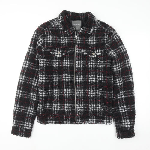 Primark Womens Black Check Bomber Jacket Size S Casual Zip Front