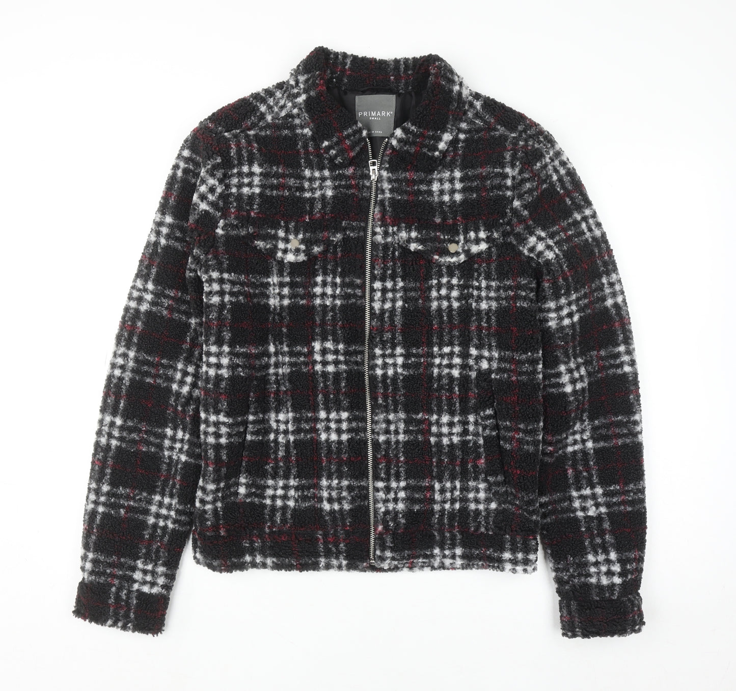 Primark Womens Black Check Bomber Jacket Size S Casual Zip Front