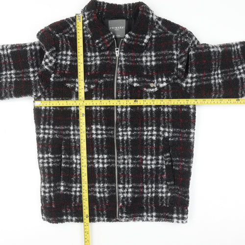 Primark Womens Black Check Bomber Jacket Size S Casual Zip Front