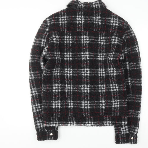 Primark Womens Black Check Bomber Jacket Size S Casual Zip Front