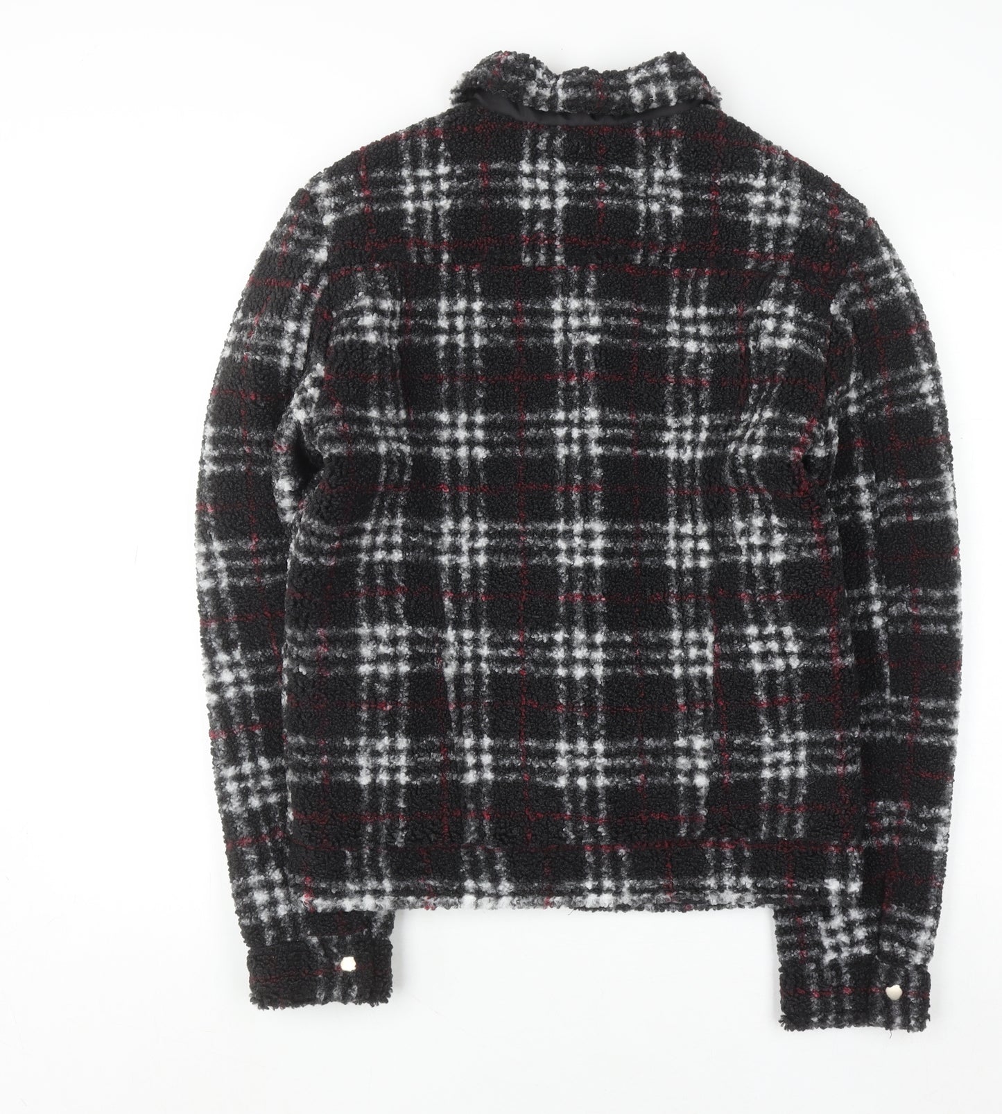 Primark Womens Black Check Bomber Jacket Size S Casual Zip Front