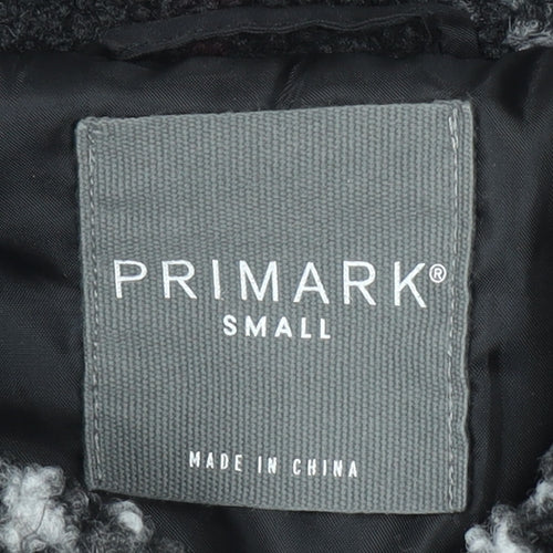 Primark Womens Black Check Bomber Jacket Size S Casual Zip Front