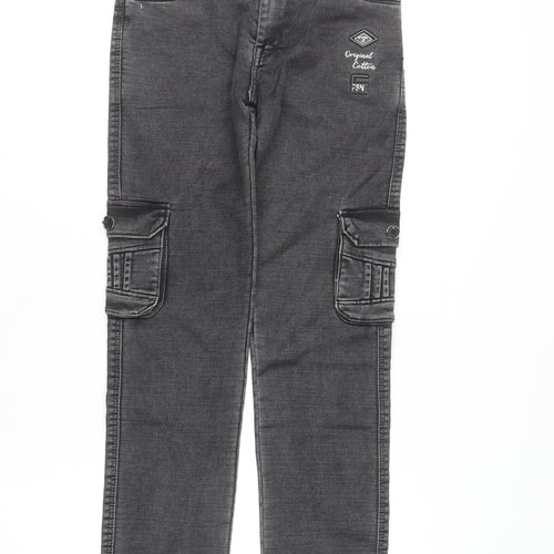 Stylebeee Boys Black Straight Fit Cargo Jeans 10 Years Cotton Denim