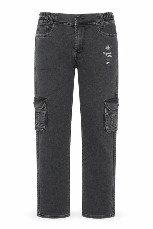 Stylebeee Boys Black Straight Fit Cargo Jeans 10 Years Cotton Denim