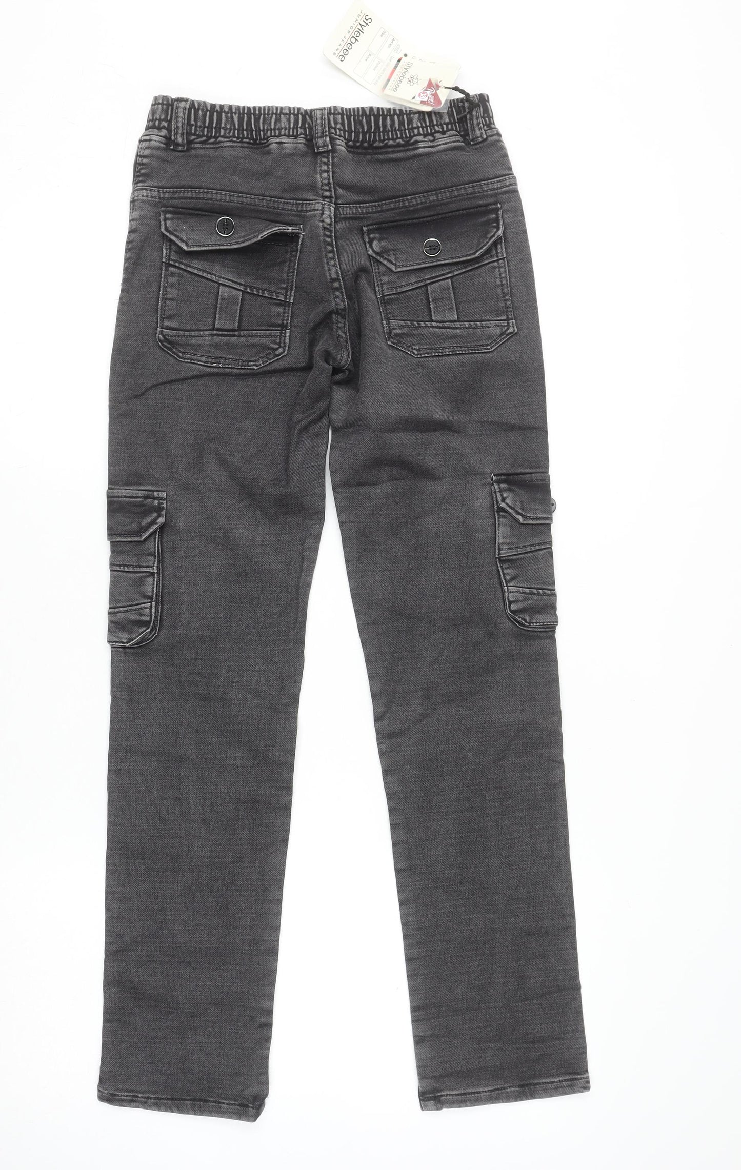 Stylebeee Boys Black Straight Fit Cargo Jeans 10 Years Cotton Denim