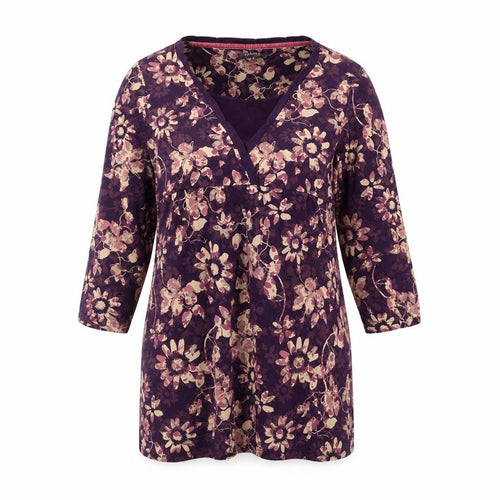 Maine New England Women's Purple Floral Cotton Tunic Blouse Size 14