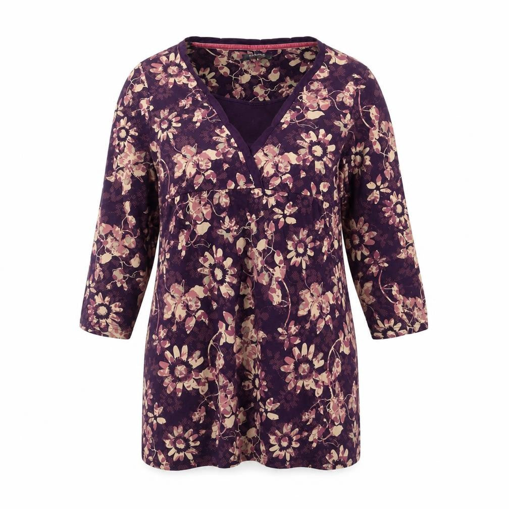 Maine New England Women's Purple Floral Cotton Tunic Blouse Size 14
