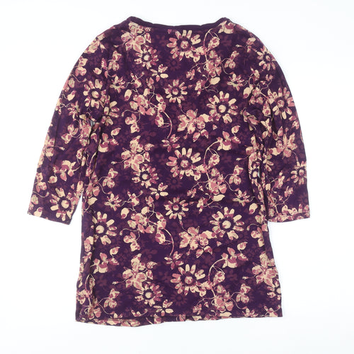 Maine New England Women's Purple Floral Cotton Tunic Blouse Size 14