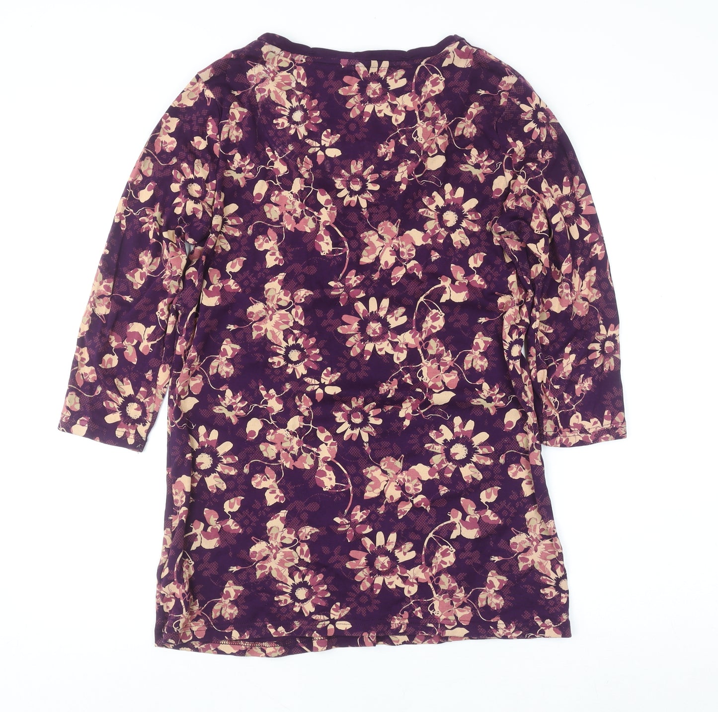 Maine New England Women's Purple Floral Cotton Tunic Blouse Size 14