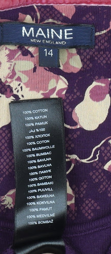 Maine New England Women's Purple Floral Cotton Tunic Blouse Size 14