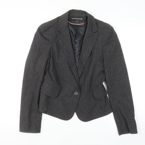 Warehouse Women Grey Pinstripe Blazer UK 10 Single-Breasted Jacket