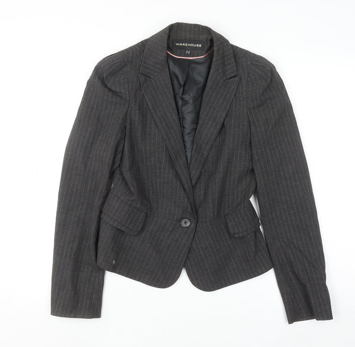 Warehouse Women Grey Pinstripe Blazer UK 10 Single-Breasted Jacket