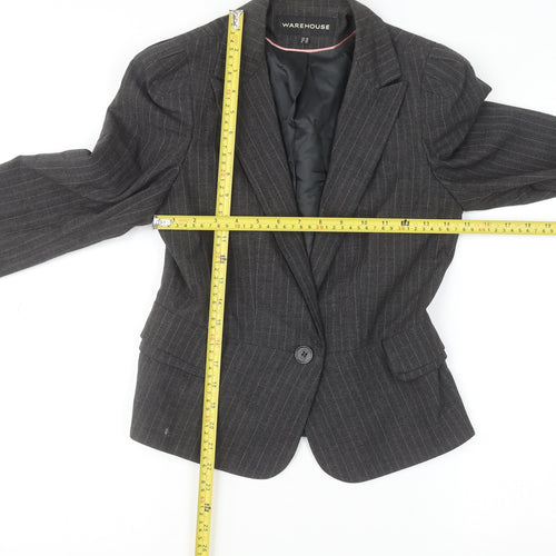 Warehouse Women Grey Pinstripe Blazer UK 10 Single-Breasted Jacket