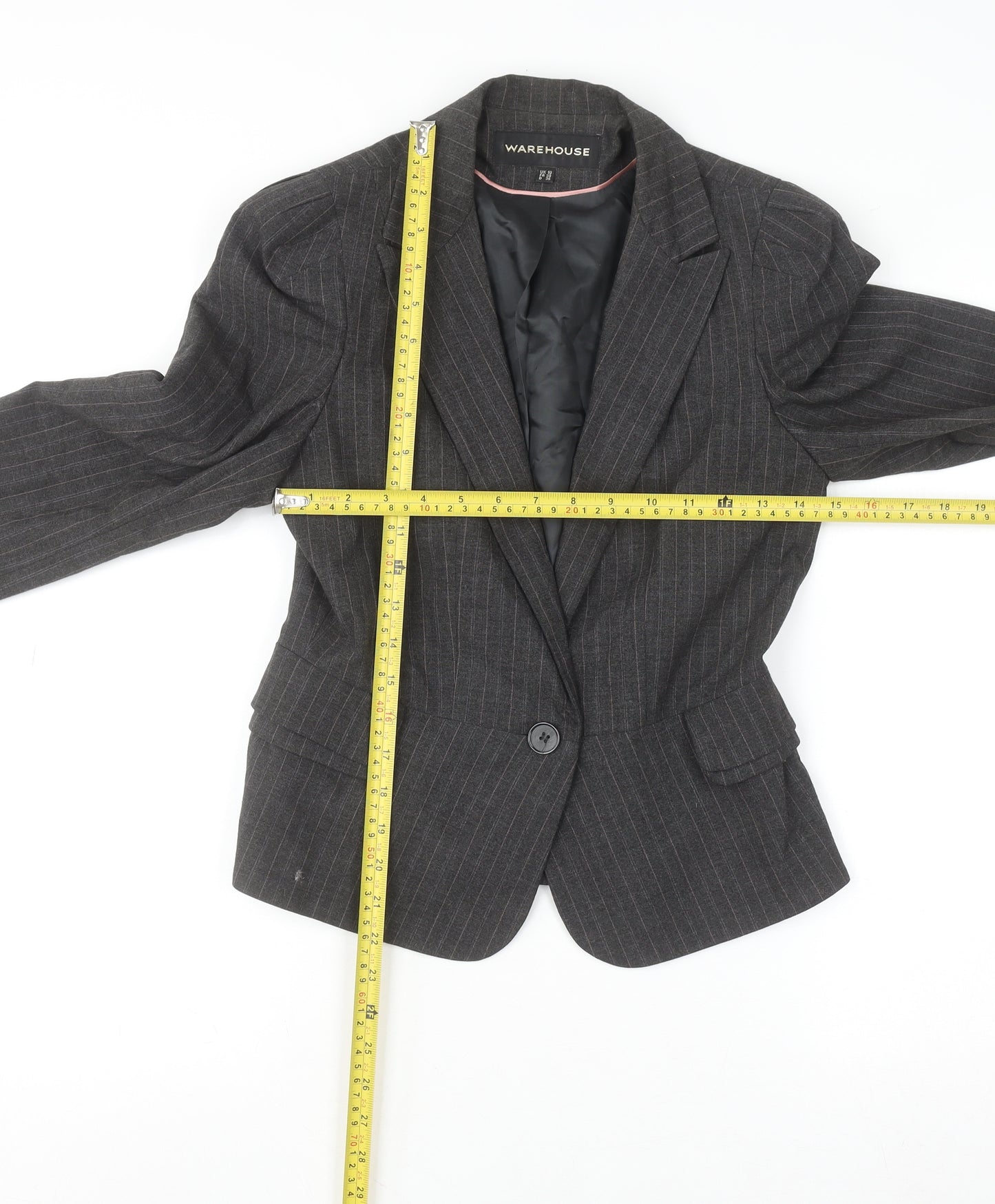 Warehouse Women Grey Pinstripe Blazer UK 10 Single-Breasted Jacket