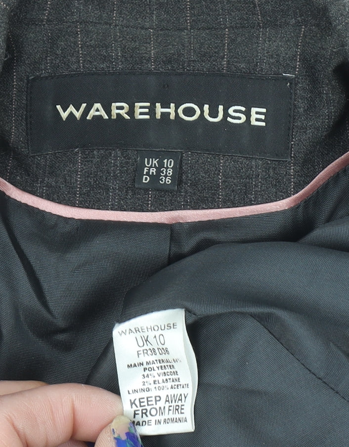 Warehouse Women Grey Pinstripe Blazer UK 10 Single-Breasted Jacket