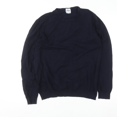 Zara Womens Blue Crew Neck Long Sleeve Pullover Jumper Size 14