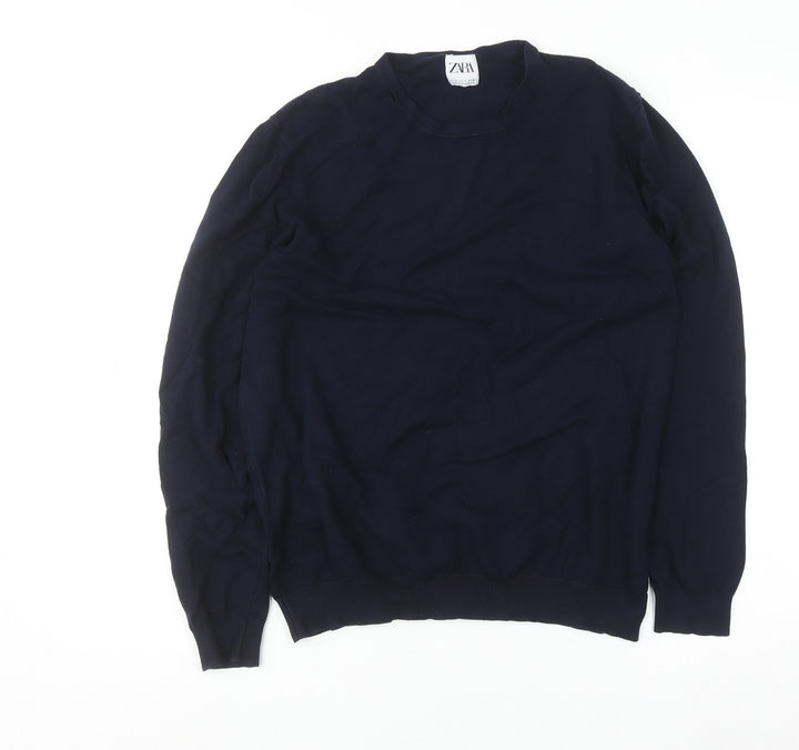 Zara Womens Blue Crew Neck Long Sleeve Pullover Jumper Size 14