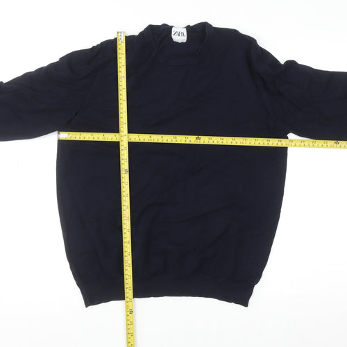 Zara Womens Blue Crew Neck Long Sleeve Pullover Jumper Size 14