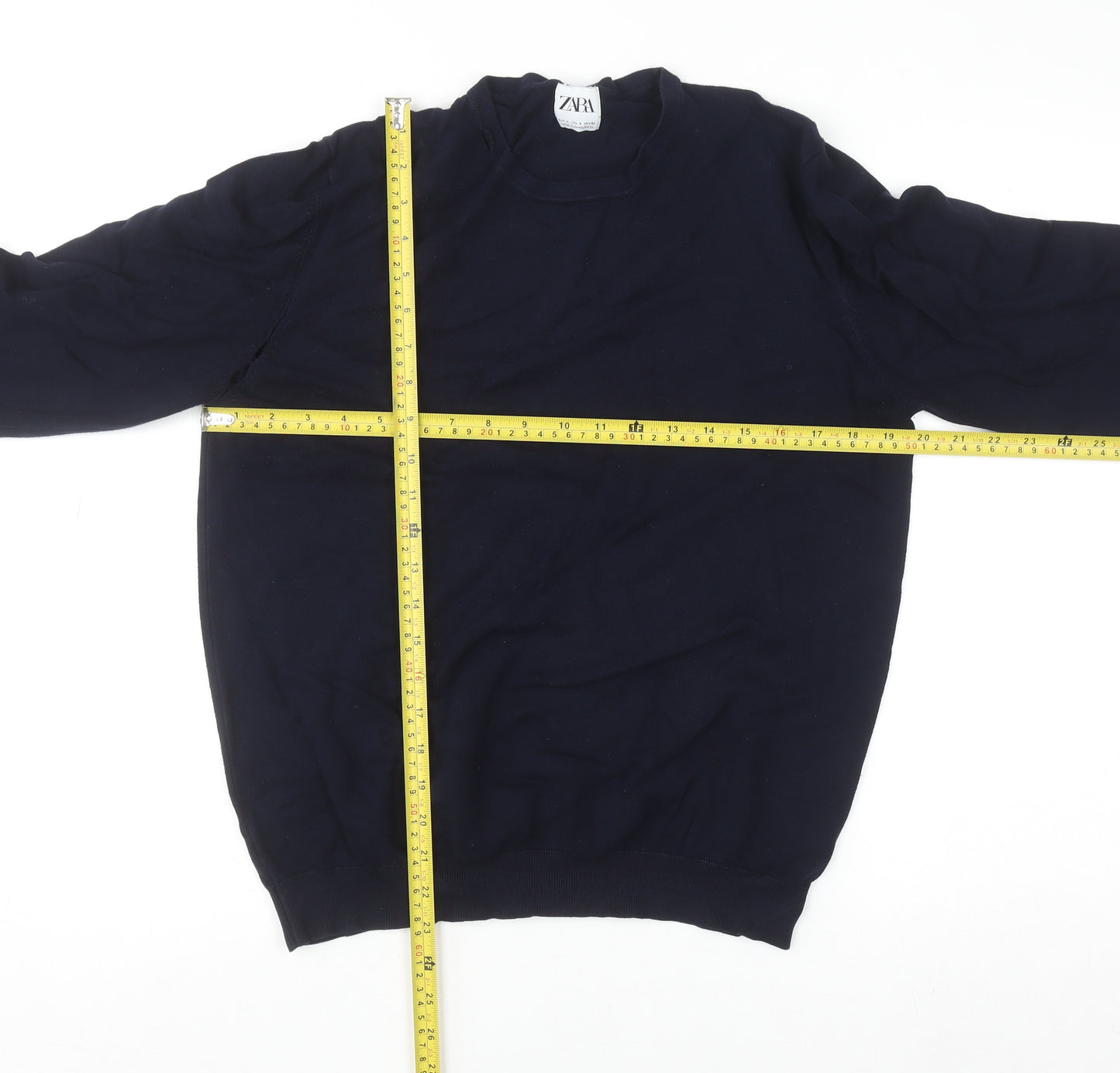 Zara Womens Blue Crew Neck Long Sleeve Pullover Jumper Size 14