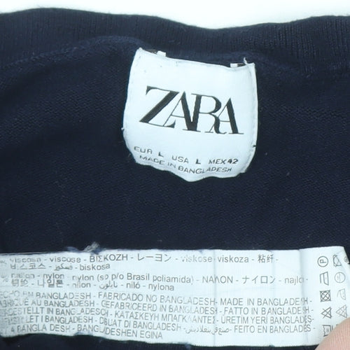 Zara Womens Blue Crew Neck Long Sleeve Pullover Jumper Size 14