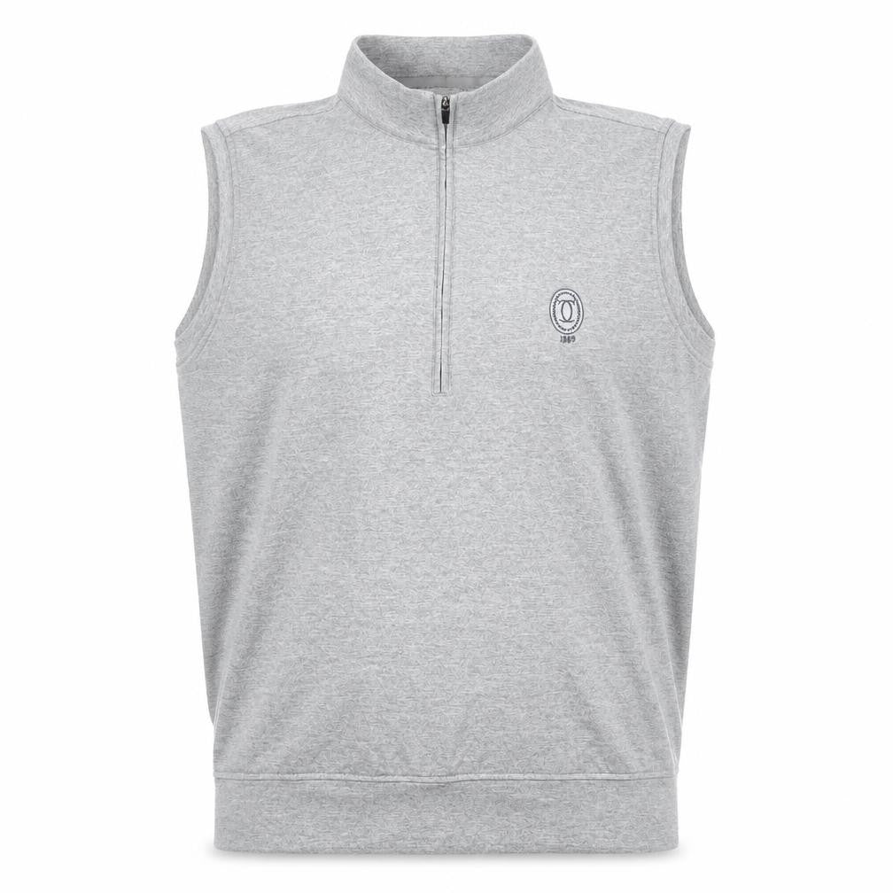 Front view of Donald Ross Men's Grey Sleeveless 1/2 Zip Golf Top, size M