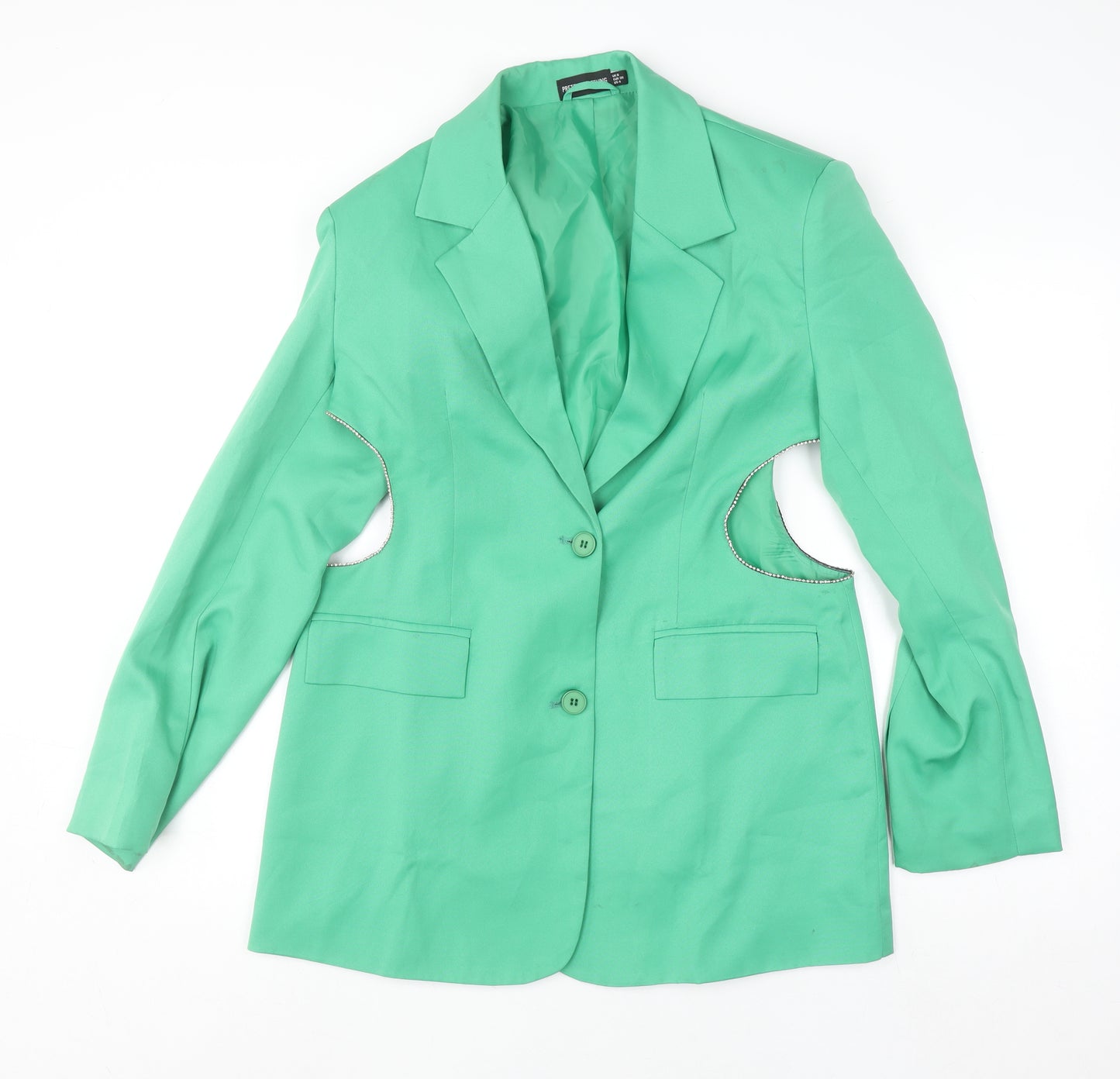 PrettyLittleThing Women’s Green Blazer Size 8 Lined Single-Breasted Jacket