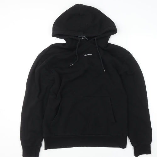 Collusion Men’s Black Pullover Hoodie M Graphic Fire Print