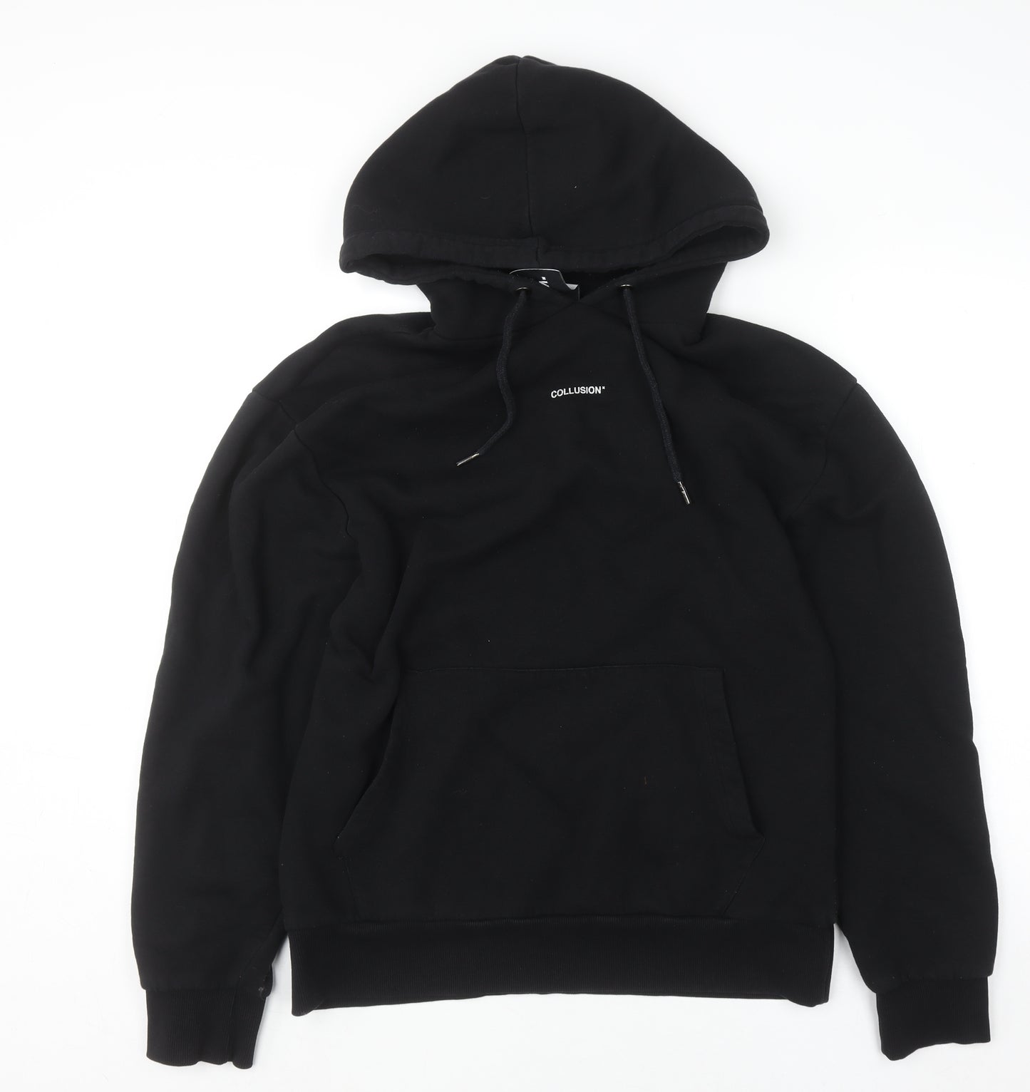 Collusion Men’s Black Pullover Hoodie M Graphic Fire Print