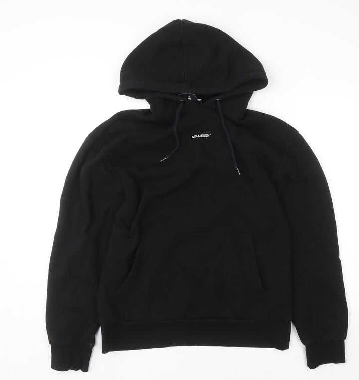 Collusion Men’s Black Pullover Hoodie M Graphic Fire Print