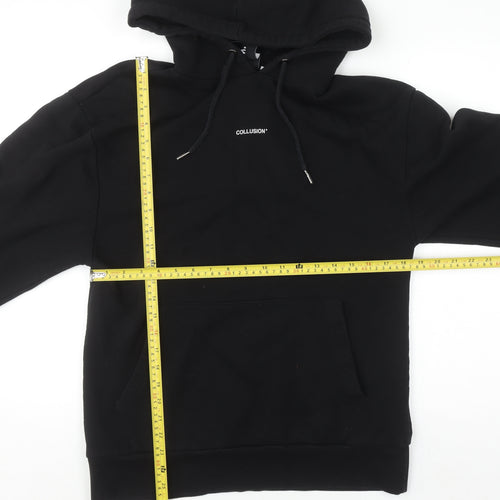 Collusion Men’s Black Pullover Hoodie M Graphic Fire Print