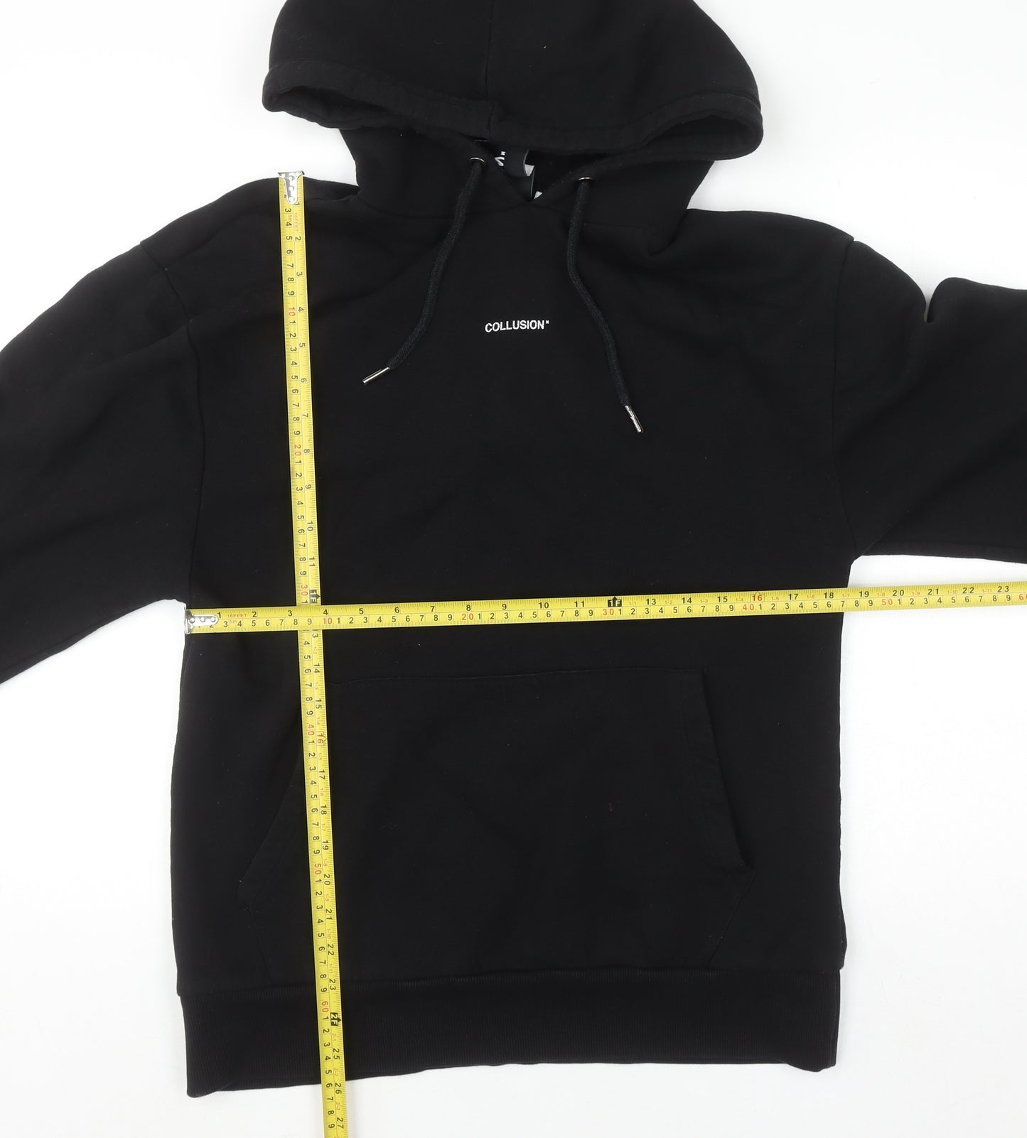 Collusion Men’s Black Pullover Hoodie M Graphic Fire Print