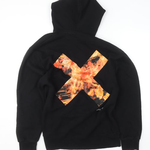 Collusion Men’s Black Pullover Hoodie M Graphic Fire Print