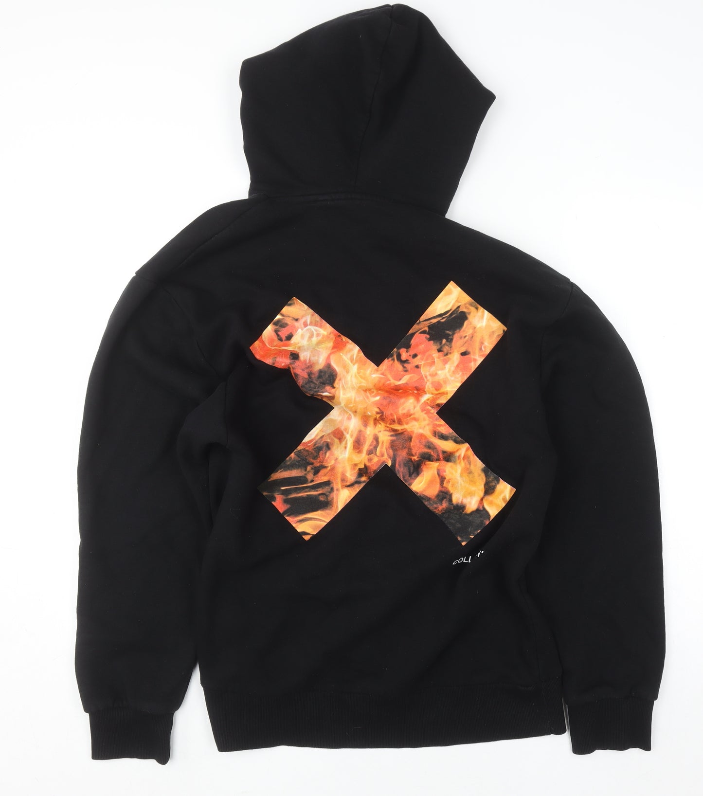 Collusion Men’s Black Pullover Hoodie M Graphic Fire Print