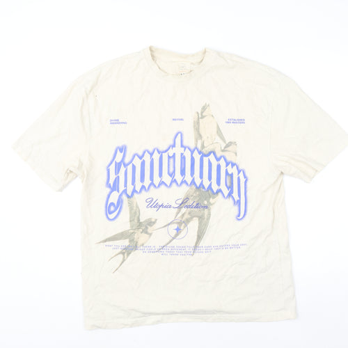 River Island Men's Beige Graphic Print Sanctuary T-Shirt Size S