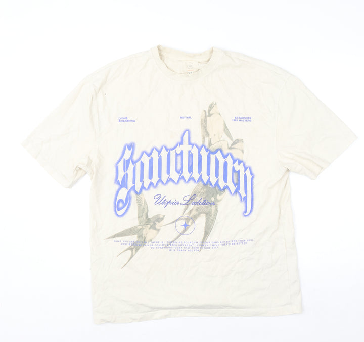River Island Men's Beige Graphic Print Sanctuary T-Shirt Size S