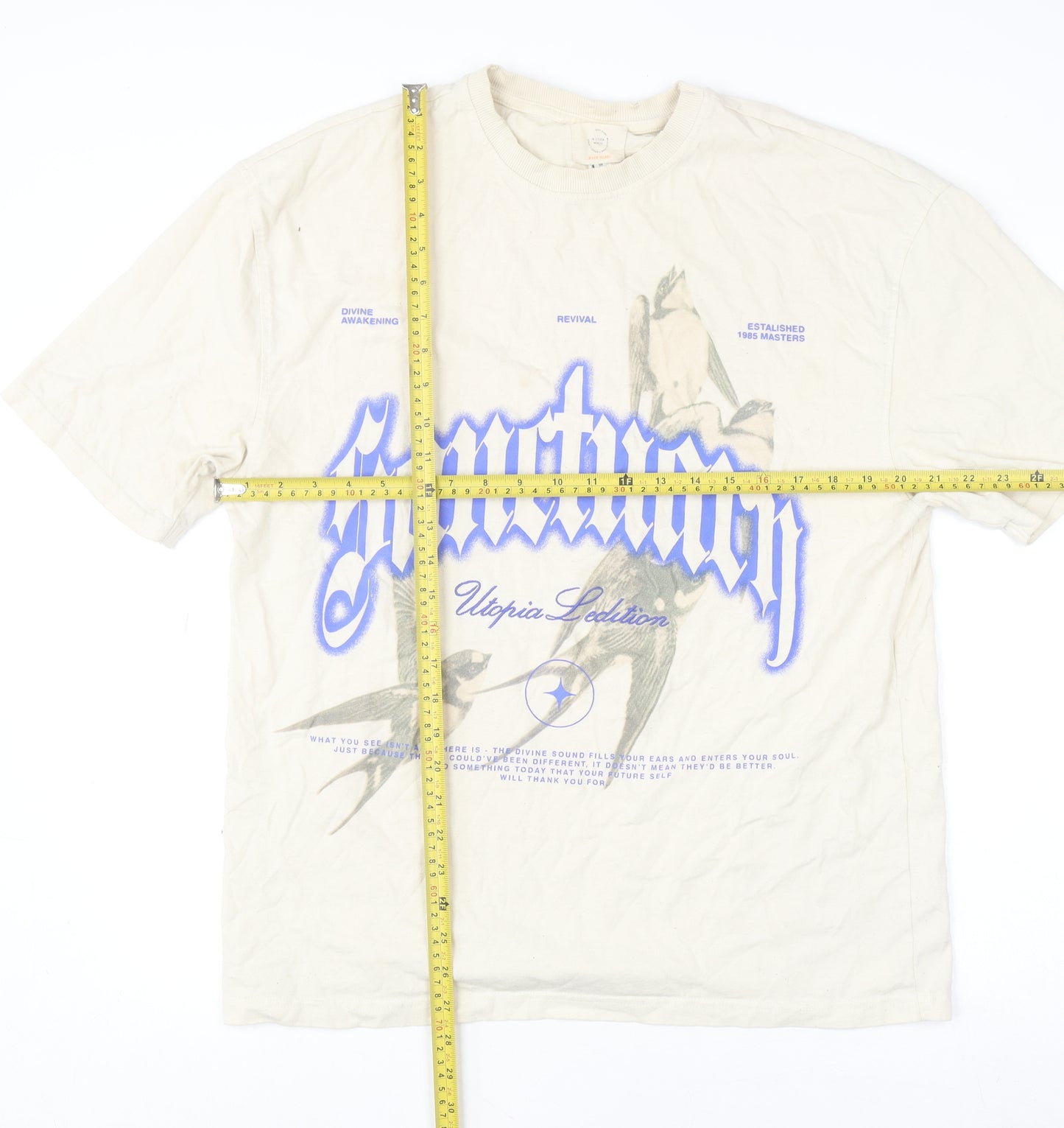 River Island Men's Beige Graphic Print Sanctuary T-Shirt Size S