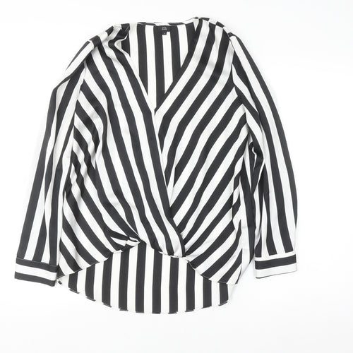 River Island Womens Black and White Stripe Wrap Blouse Size 10