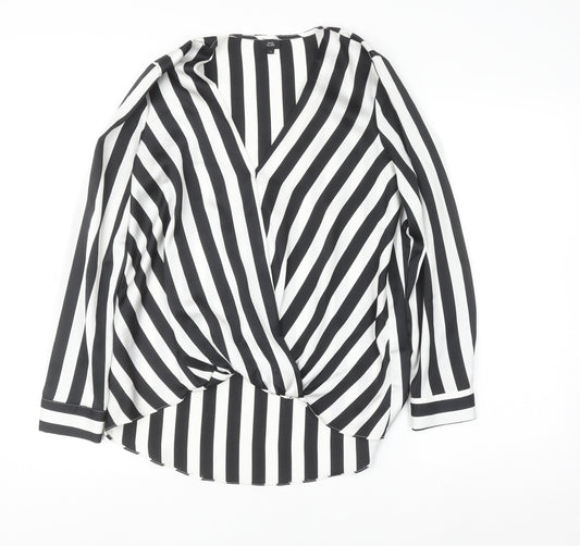 River Island Womens Black and White Stripe Wrap Blouse Size 10
