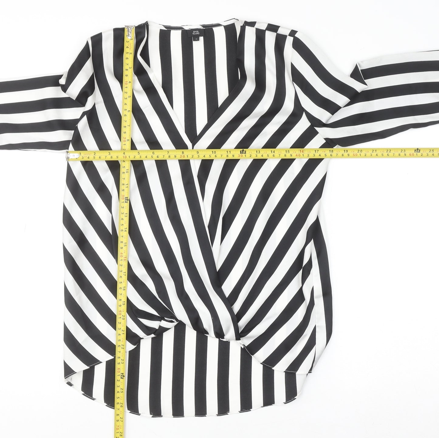 River Island Womens Black and White Stripe Wrap Blouse Size 10