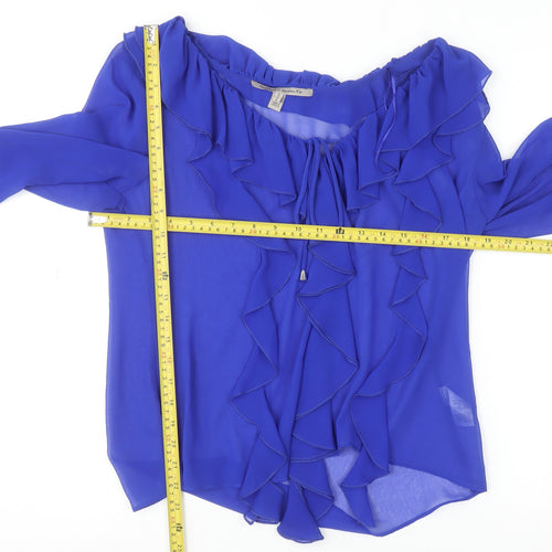 River Island Womens Blue Ruffle Chiffon Blouse UK 12 Long Sleeve Elegant Top
